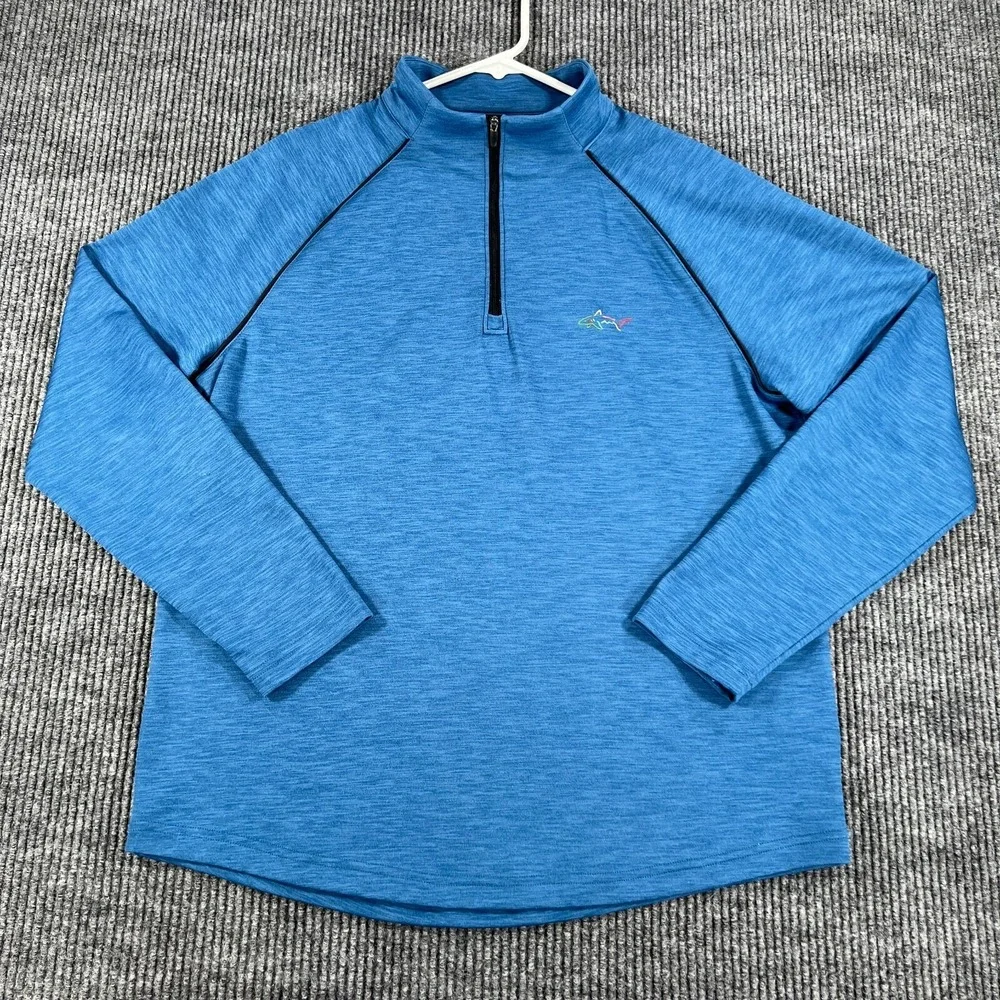 Greg Norman Pullover Mens Medium Blue Long Sleeve 1/4 Zip Golf Mock‎ Neck